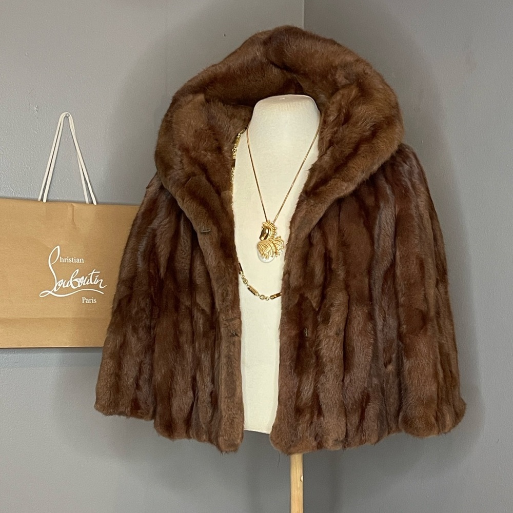 Plush Brown Fur Cape with Hood - Womens Luxury Coat